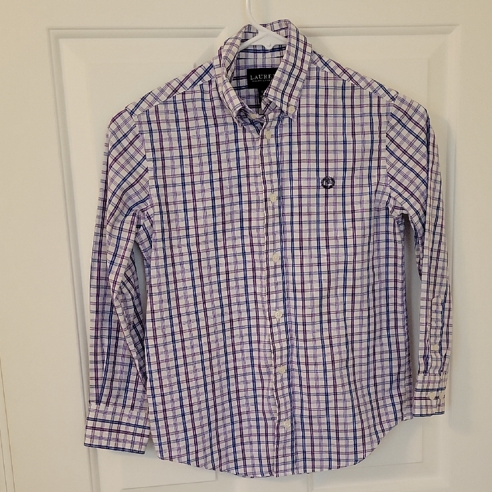 Great Condition Lauren Ralph Lauren Purple Blue & White Boys Button Down Size 10